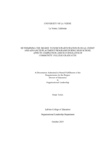 Determining the Degree to Which Participation in Dual Credit and Advanced Placement Programs During High School Affects Completion and Success Rates of Community College Graduates.