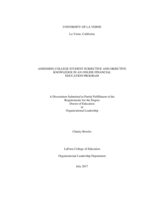 Assessing College Student Subjective and Objective Knowledge in an Online Financial Education Program.