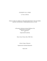 Female African American Ordained Ministers in the Southern Baptist Convention: A Phenomenological Study.