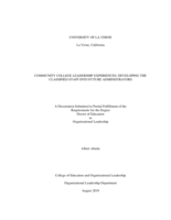 Community College Leadership Experiences: Developing the Classified Staff into Future Administrators.