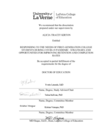 Responding to the Needs of First-Generation College Students during COVID-19 Pandemic: Strategies and Opportunities for Improving Retention and Completion Rates