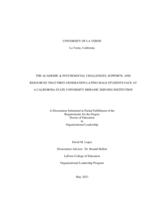 The Academic and Psychosocial Challenges, Supports, and Resources that First-Generation Latino Male Students Face at a California State University Hispanic Serving Institution